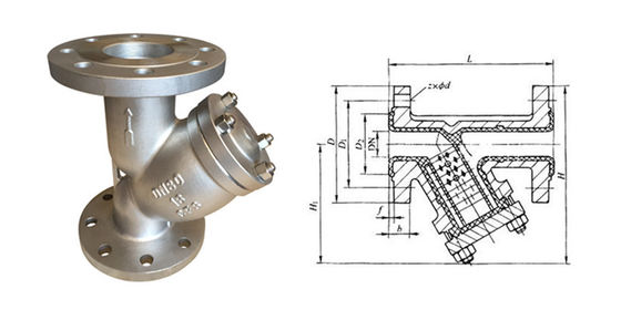 مصفاة على شكل حرف Y من الفولاذ المقاوم للصدأ ذات أطراف مسطحة CF8/CF8M DN 100 وصلة شفة